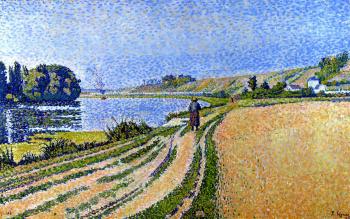 (image for) Handmade Oil painting for home canvas, oil painting framed canvas for living room Paul Signac's painting,The Riverbank, Herblay,
